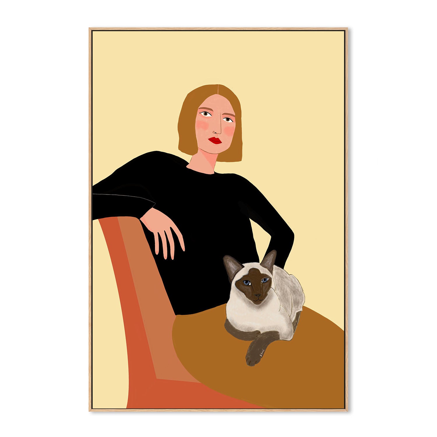 wall-art-print-canvas-poster-framed-Girl With Siamese Cat, Style A , By Sharyn Bursic-4