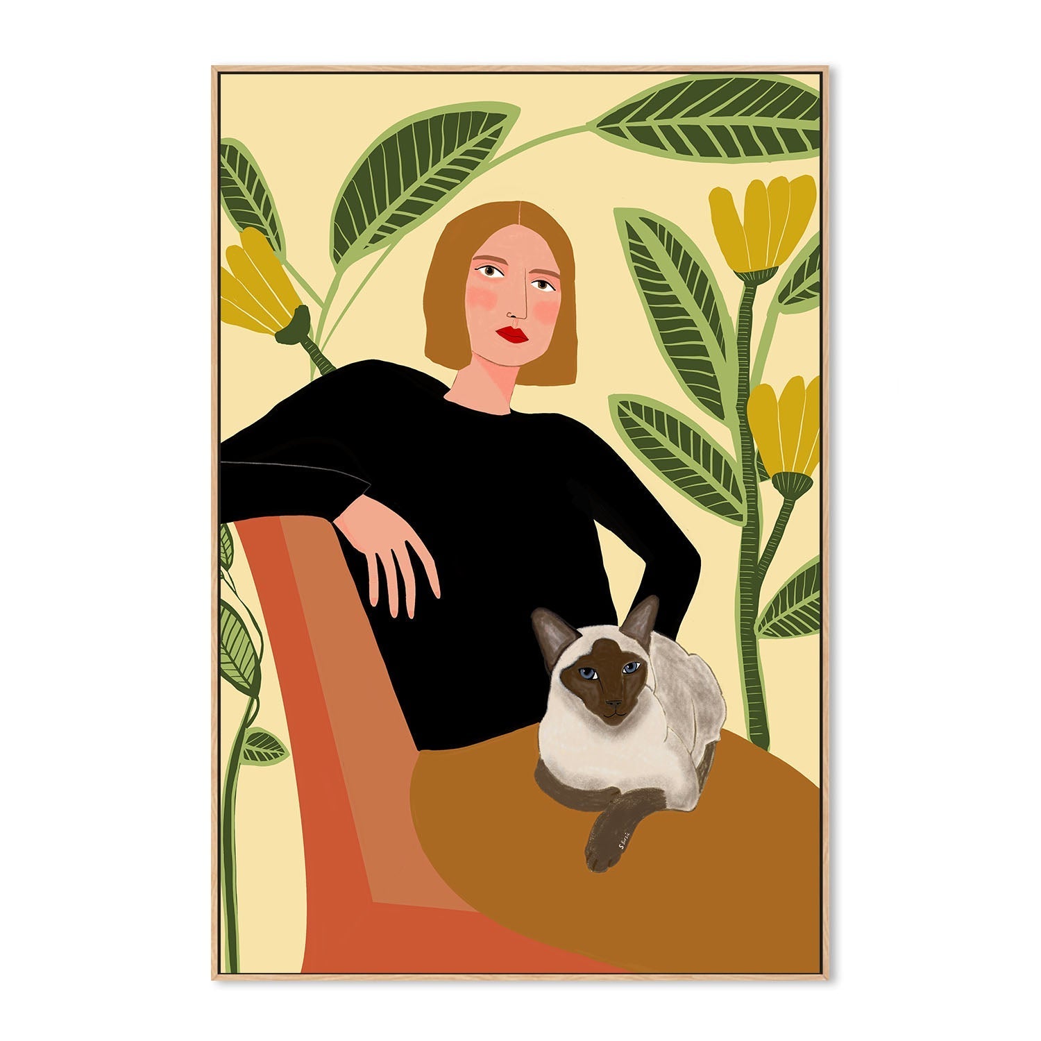 wall-art-print-canvas-poster-framed-Girl With Siamese Cat, Style B , By Sharyn Bursic-4