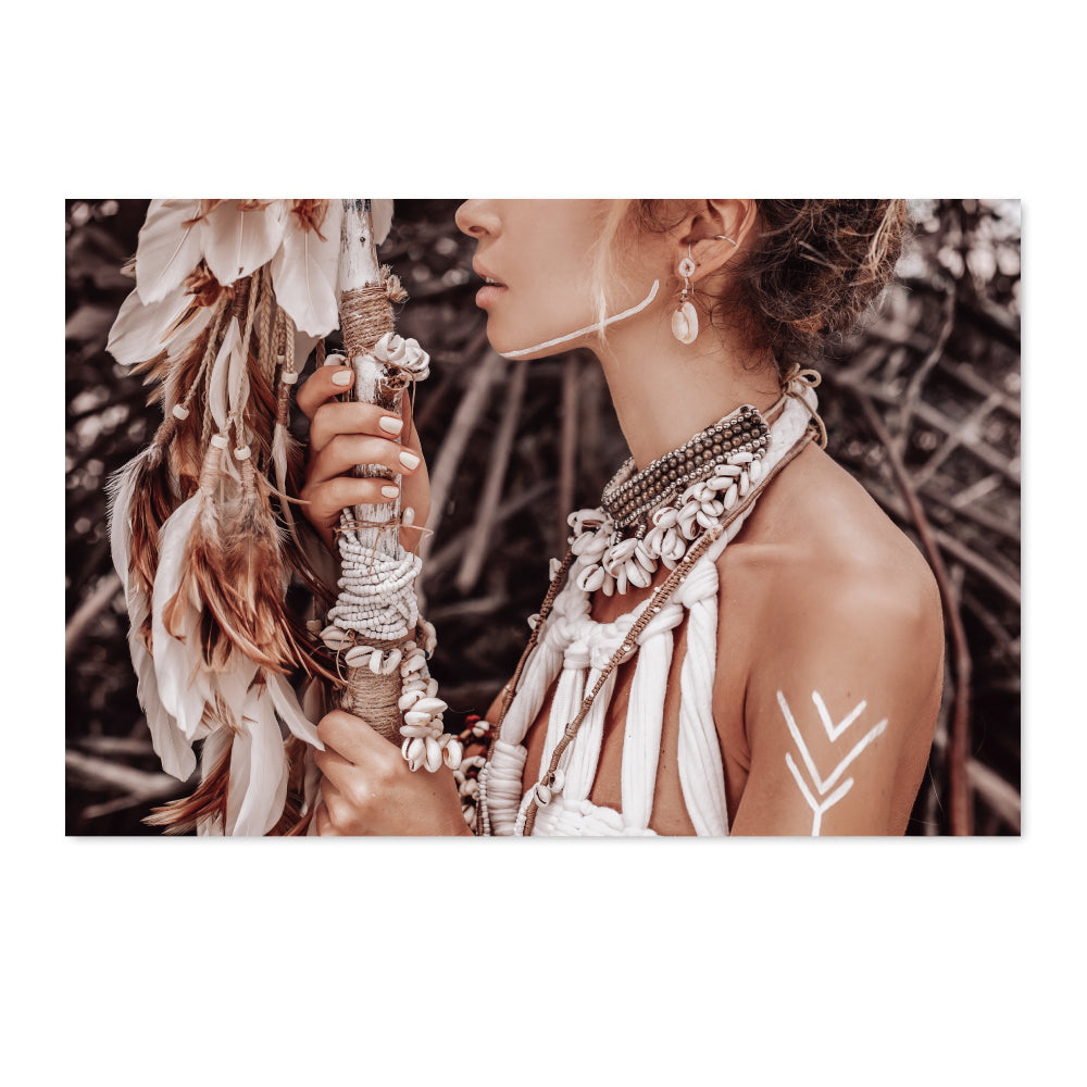 wall-art-print-canvas-poster-framed-Girl With White Jewellery, Boho Style-by-Gioia Wall Art-Gioia Wall Art