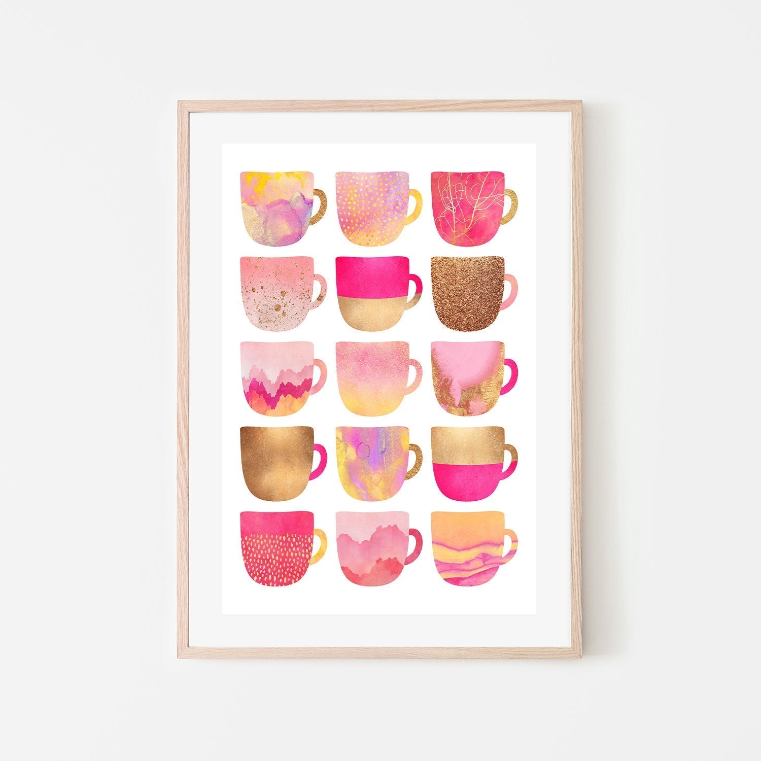 wall-art-print-canvas-poster-framed-Gold and Pink Coffee Cups-GIOIA-WALL-ART