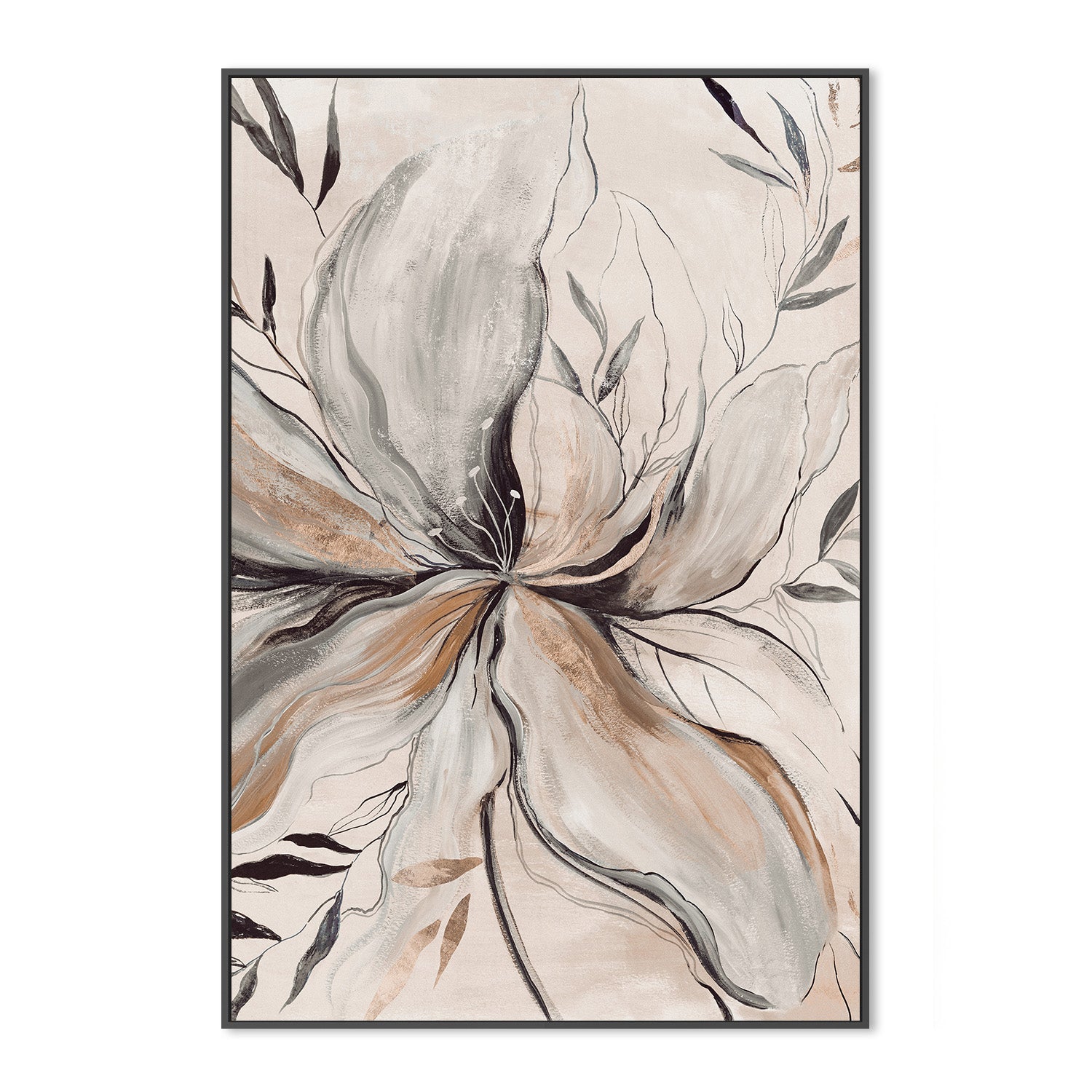 wall-art-print-canvas-poster-framed-Gold Brown Charcole Flower, Style A , By Asia Jensen-3