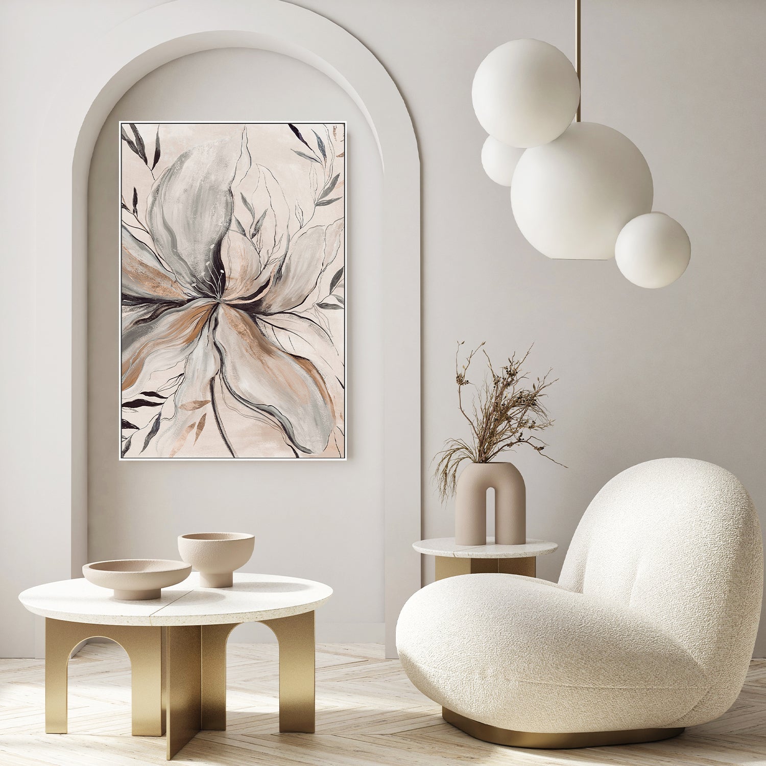 wall-art-print-canvas-poster-framed-Gold Brown Charcole Flower, Style A , By Asia Jensen-7