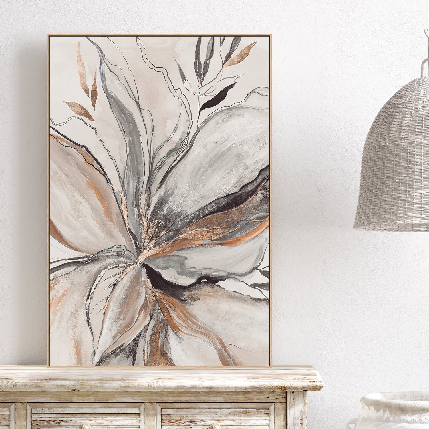 wall-art-print-canvas-poster-framed-Gold Brown Charcole Flower, Style B , By Asia Jensen-2