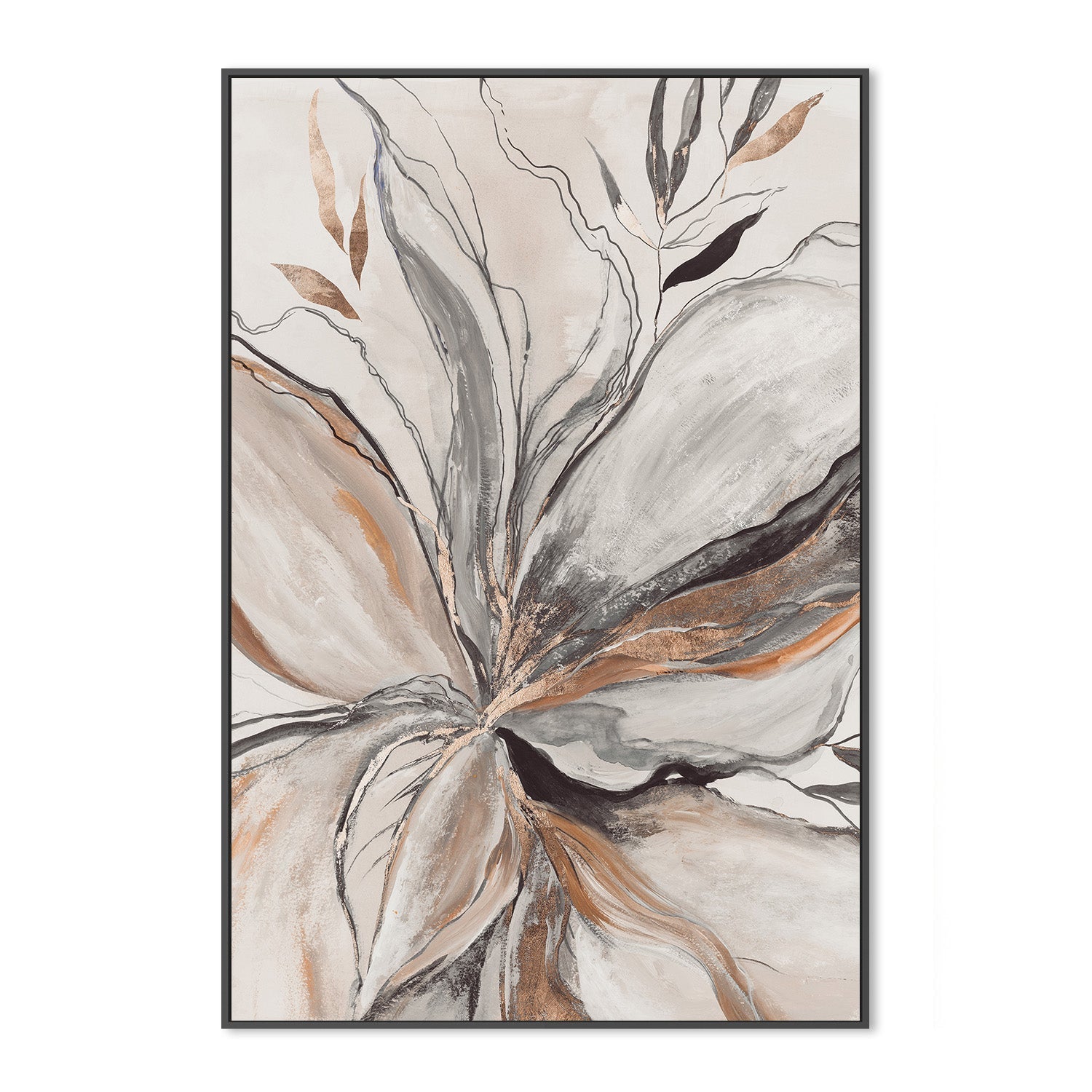 wall-art-print-canvas-poster-framed-Gold Brown Charcole Flower, Style B , By Asia Jensen-3