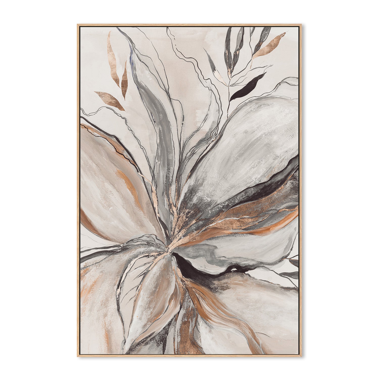 wall-art-print-canvas-poster-framed-Gold Brown Charcole Flower, Style B , By Asia Jensen-4