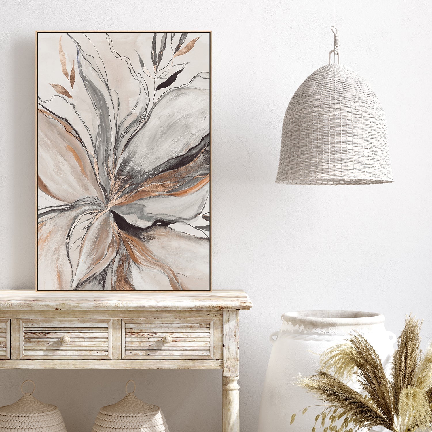 wall-art-print-canvas-poster-framed-Gold Brown Charcole Flower, Style B , By Asia Jensen-7