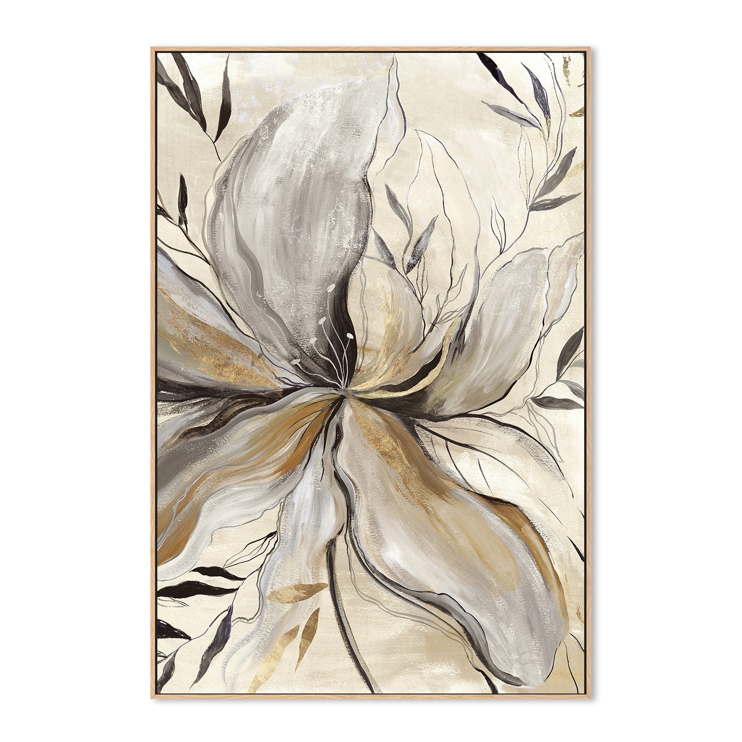 wall-art-print-canvas-poster-framed-Gold Charcole Flower, Style A , By Asia Jensen-4