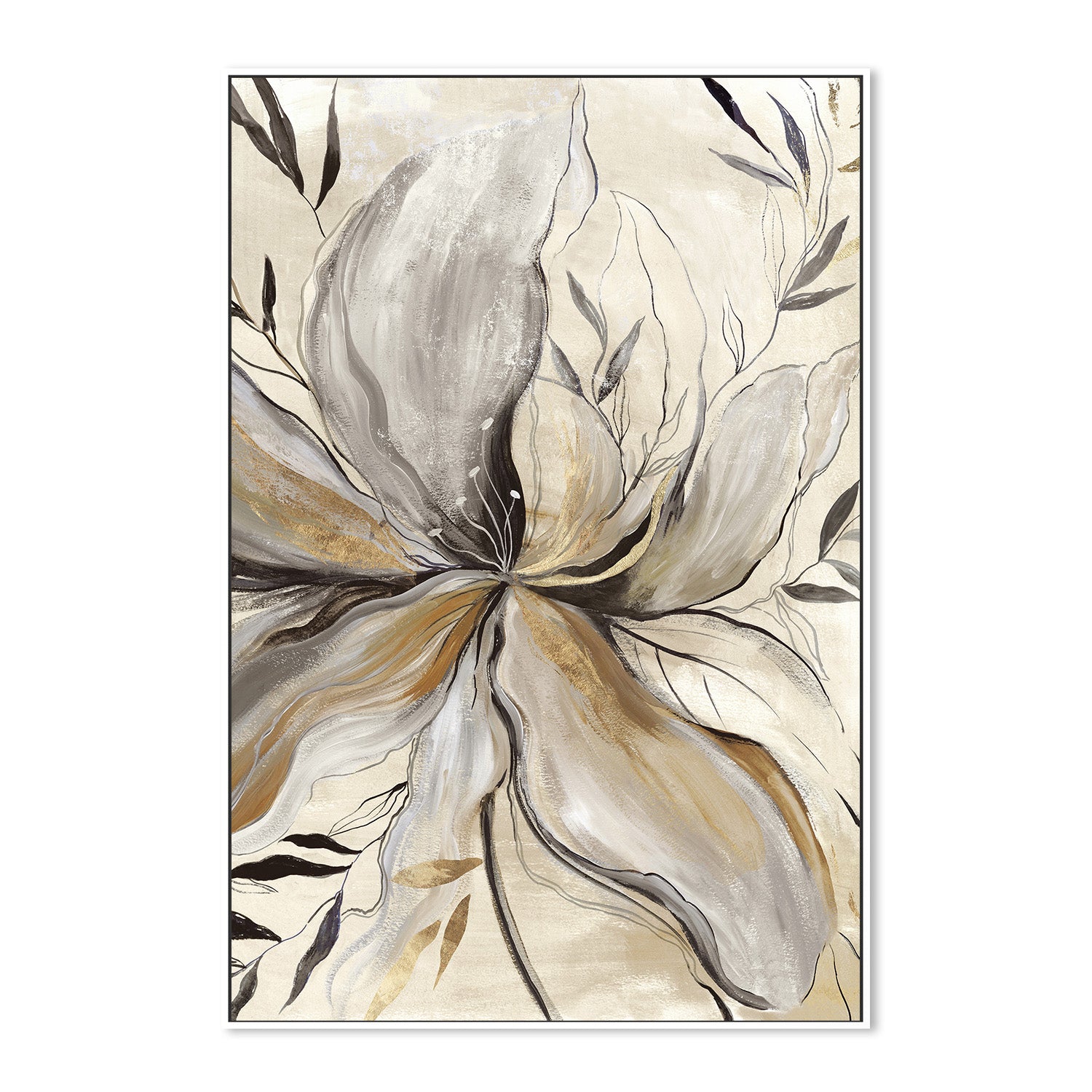 wall-art-print-canvas-poster-framed-Gold Charcole Flower, Style A , By Asia Jensen-5
