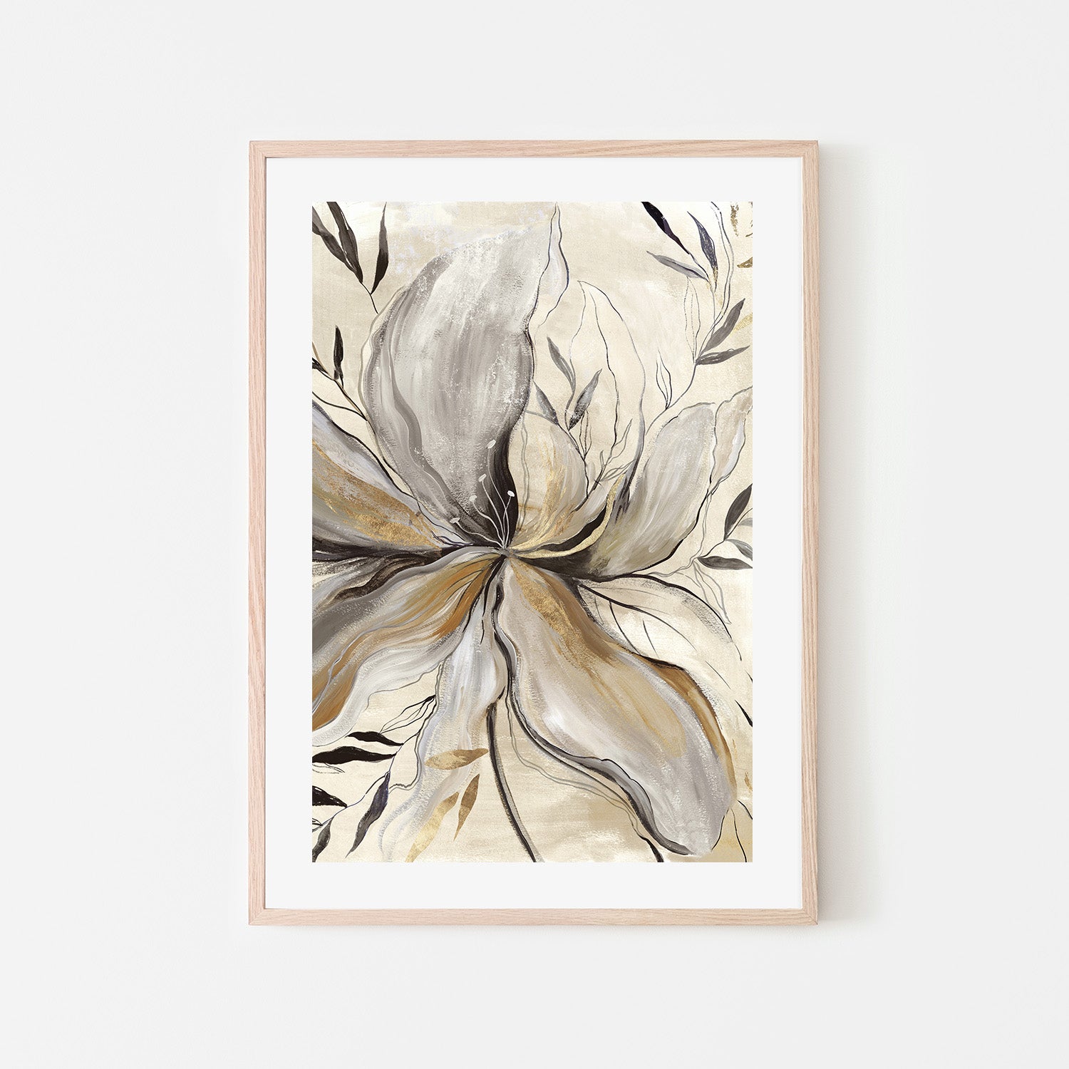 wall-art-print-canvas-poster-framed-Gold Charcole Flower, Style A , By Asia Jensen-6
