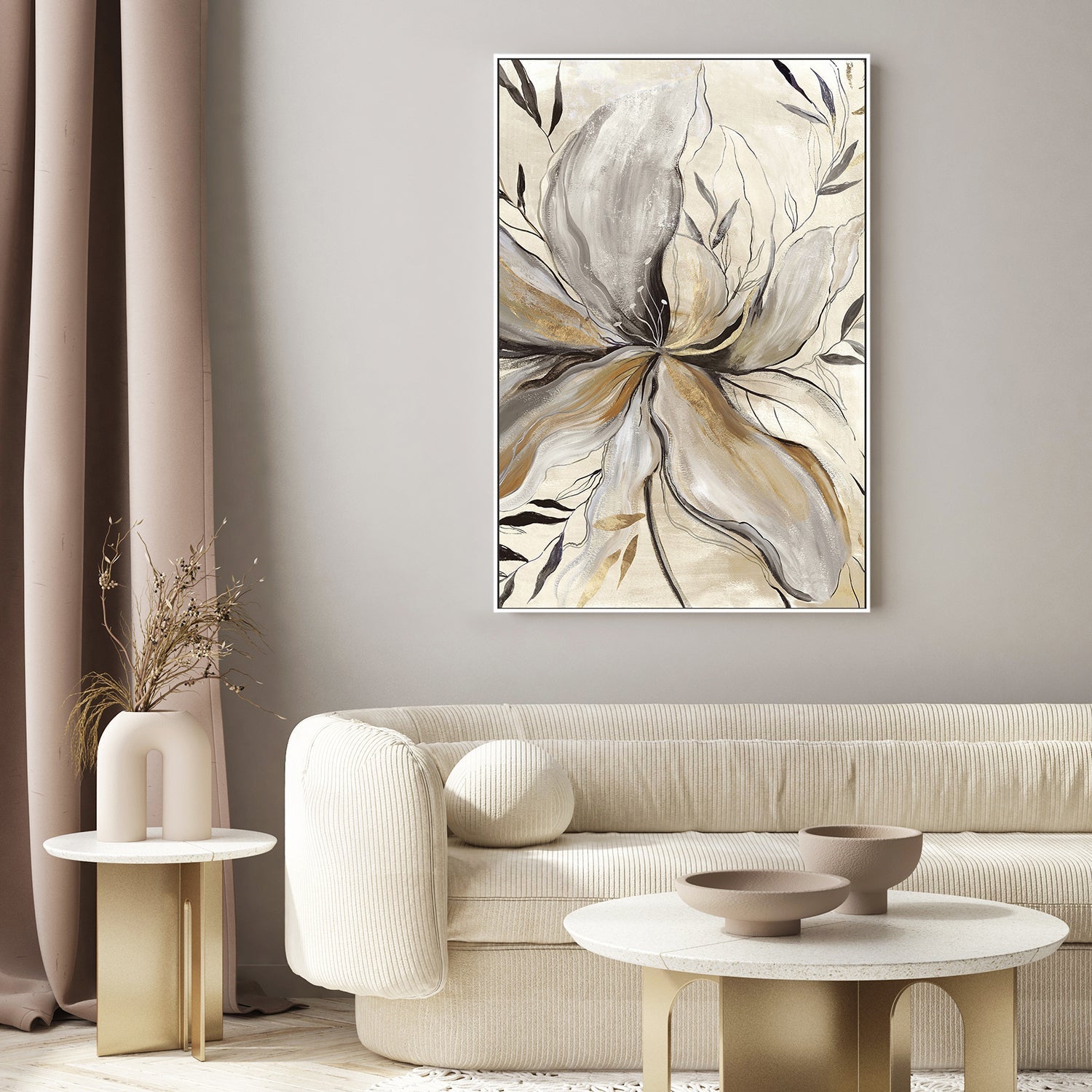 wall-art-print-canvas-poster-framed-Gold Charcole Flower, Style A , By Asia Jensen-7