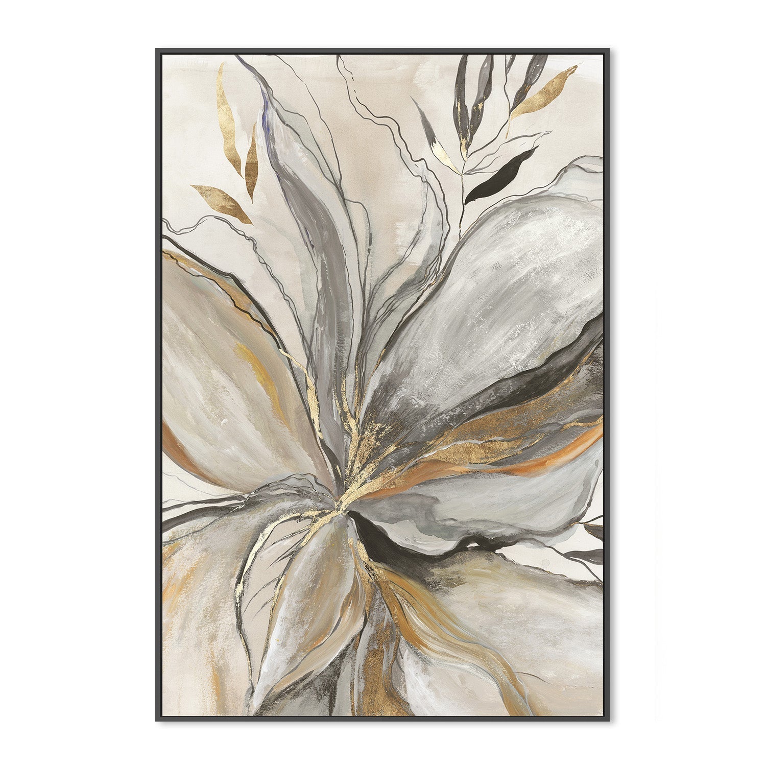 wall-art-print-canvas-poster-framed-Gold Charcole Flower, Style B , By Asia Jensen-3