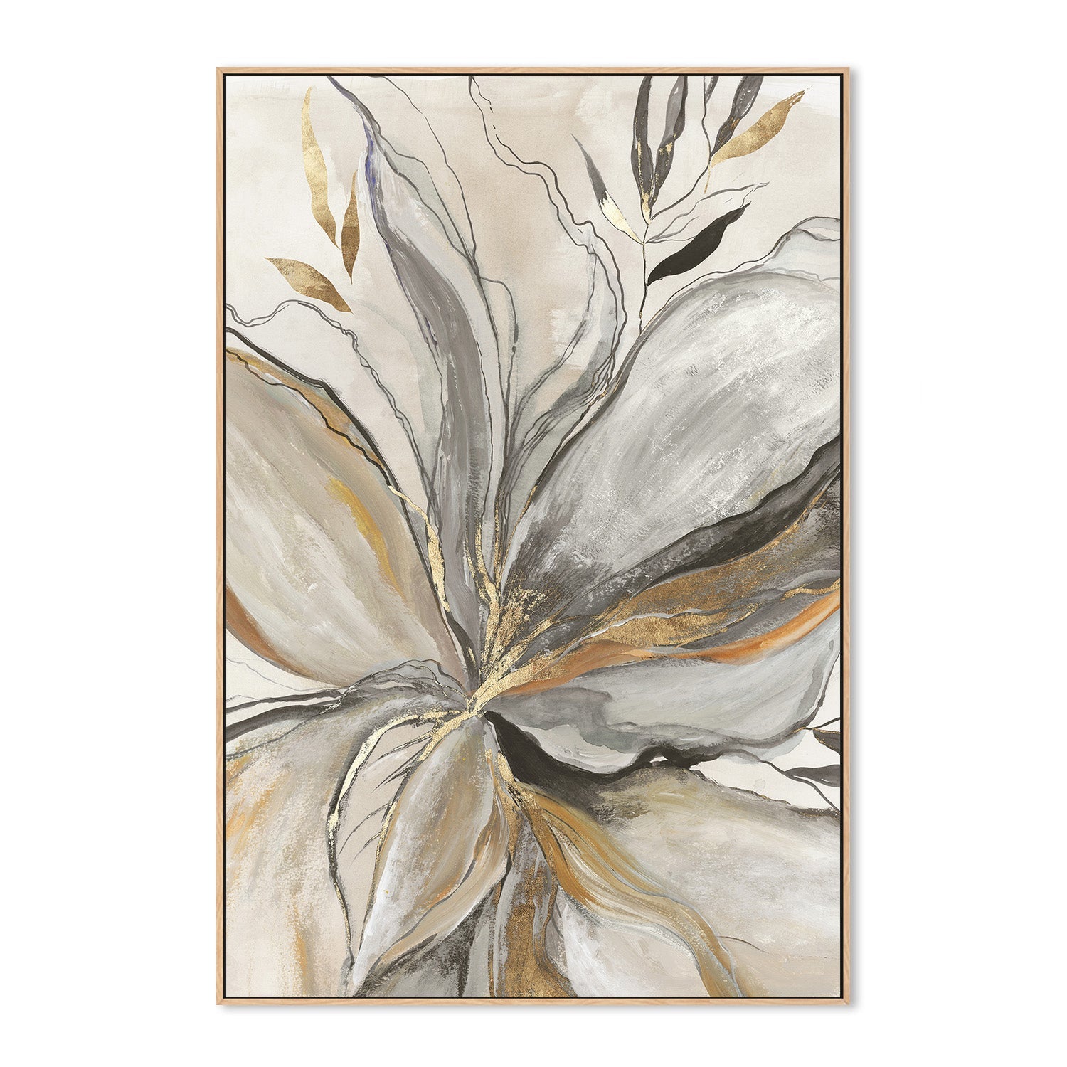 wall-art-print-canvas-poster-framed-Gold Charcole Flower, Style B , By Asia Jensen-4