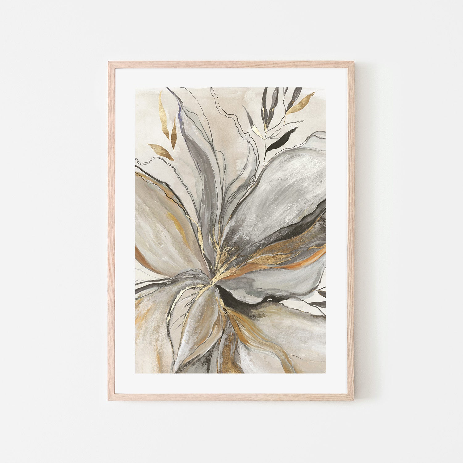 wall-art-print-canvas-poster-framed-Gold Charcole Flower, Style B , By Asia Jensen-6