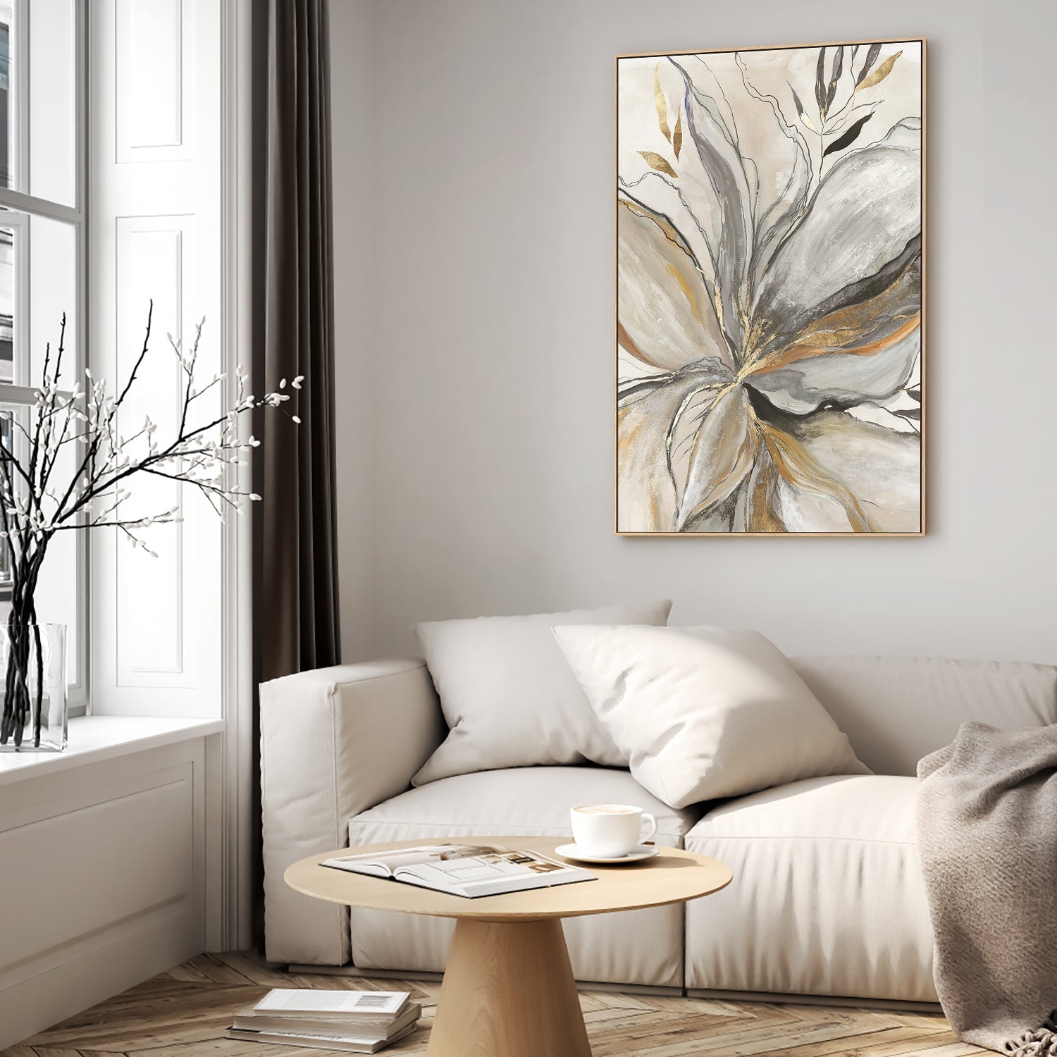 wall-art-print-canvas-poster-framed-Gold Charcole Flower, Style B , By Asia Jensen-7