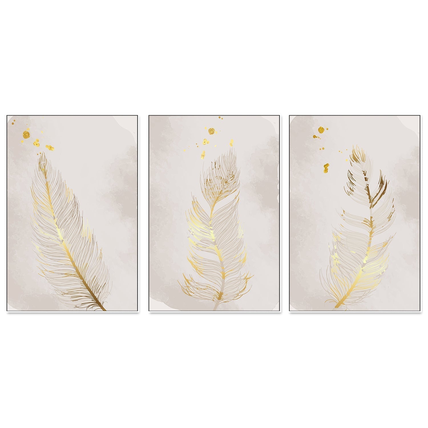 wall-art-print-canvas-poster-framed-Gold Feather, Style A, B & C, Set Of 3-GIOIA-WALL-ART