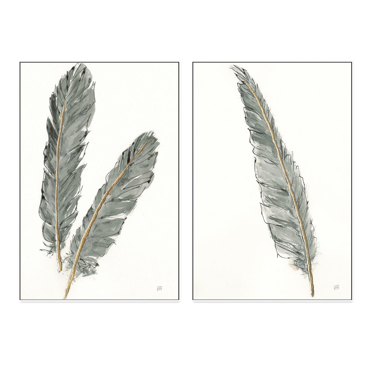 wall-art-print-canvas-poster-framed-Gold Feathers, Style A & B, Set Of 2 , By Lisa Audit-GIOIA-WALL-ART