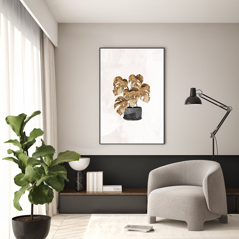 wall-art-print-canvas-poster-framed-Gold Monstera Plant , By Sarah Manovski-GIOIA-WALL-ART