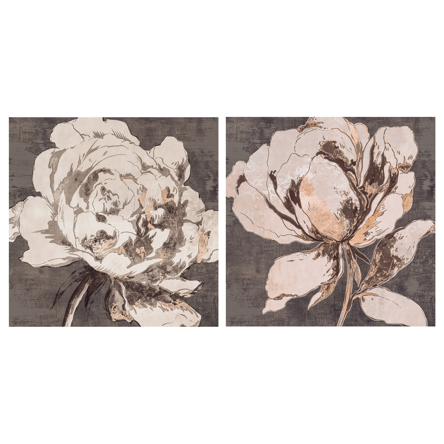 wall-art-print-canvas-poster-framed-Golden Flower Brown Tone, Style A & B, Set Of 2 , By Asia Jensen-1