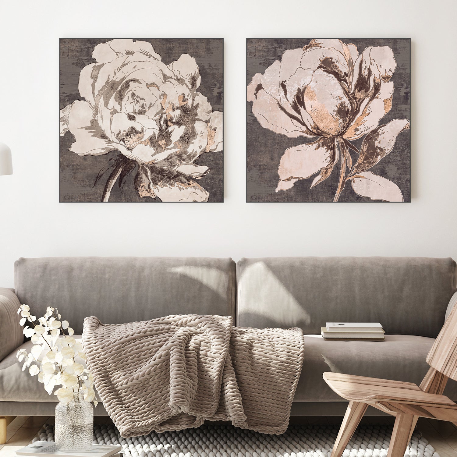wall-art-print-canvas-poster-framed-Golden Flower Brown Tone, Style A & B, Set Of 2 , By Asia Jensen-2