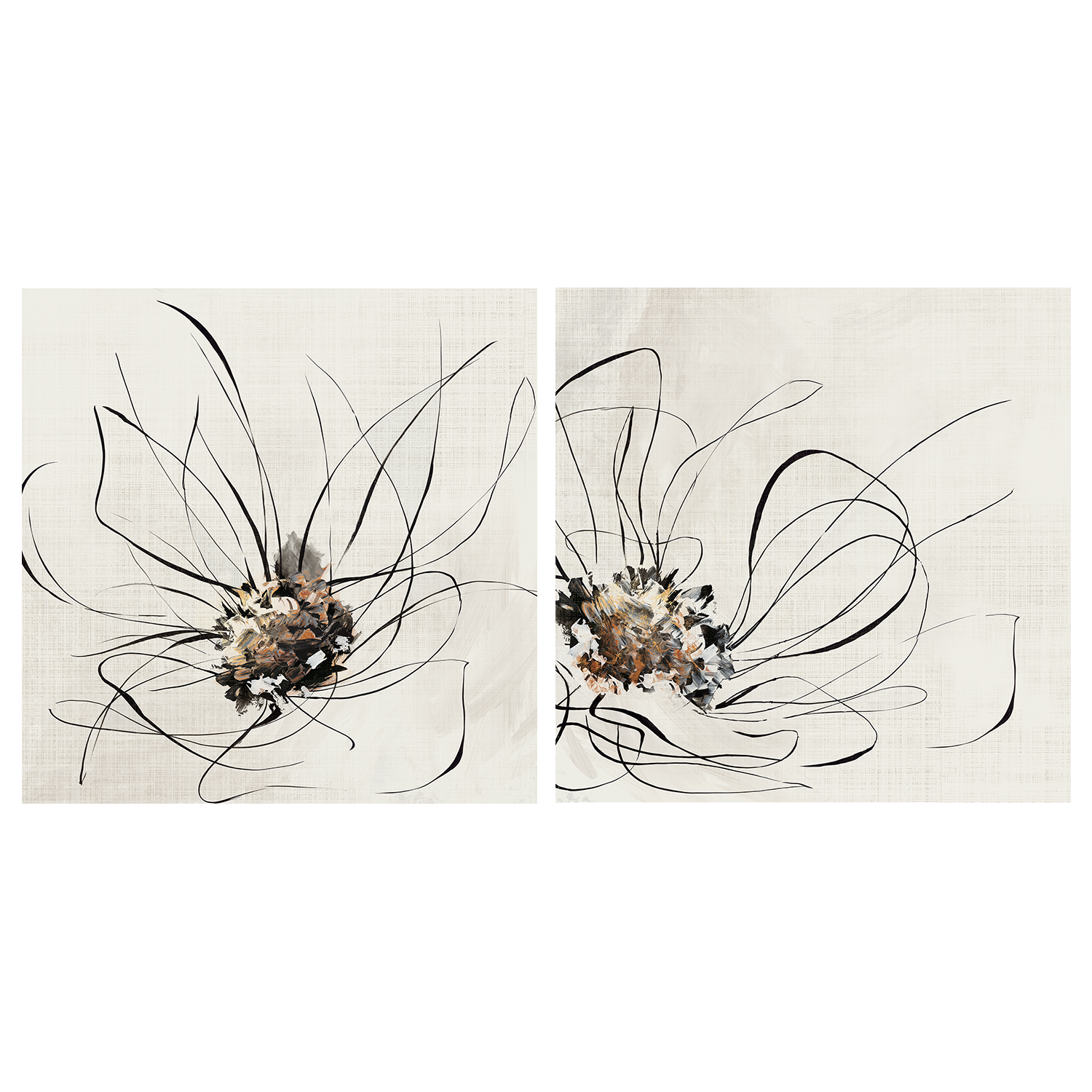 wall-art-print-canvas-poster-framed-Golden Flower Lines, Style A & B, Set Of 2 , By Alex Black-1