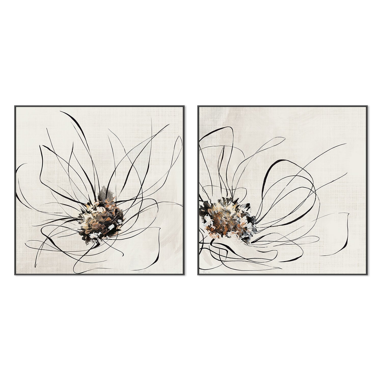 wall-art-print-canvas-poster-framed-Golden Flower Lines, Style A & B, Set Of 2 , By Alex Black-3