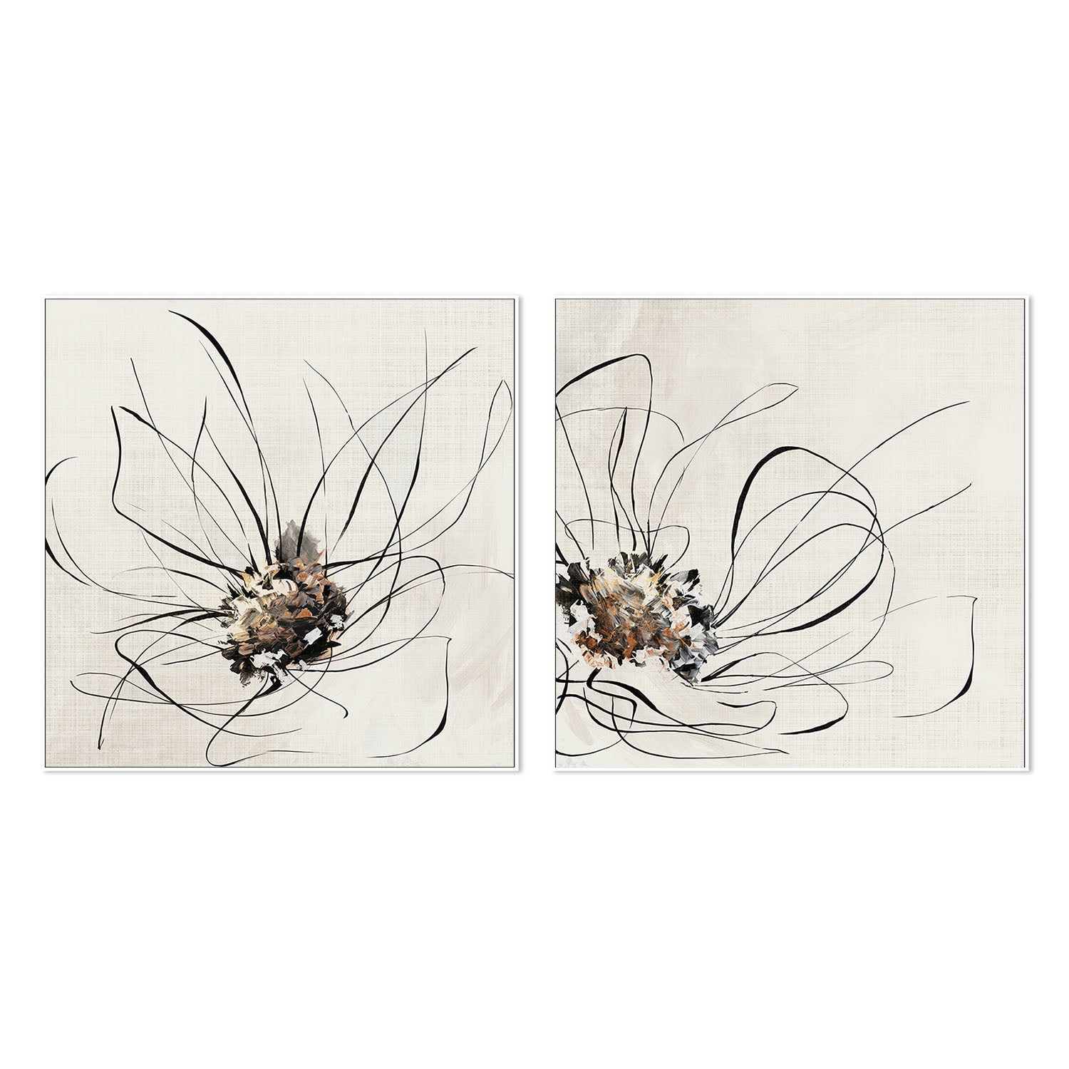 wall-art-print-canvas-poster-framed-Golden Flower Lines, Style A & B, Set Of 2 , By Alex Black-5