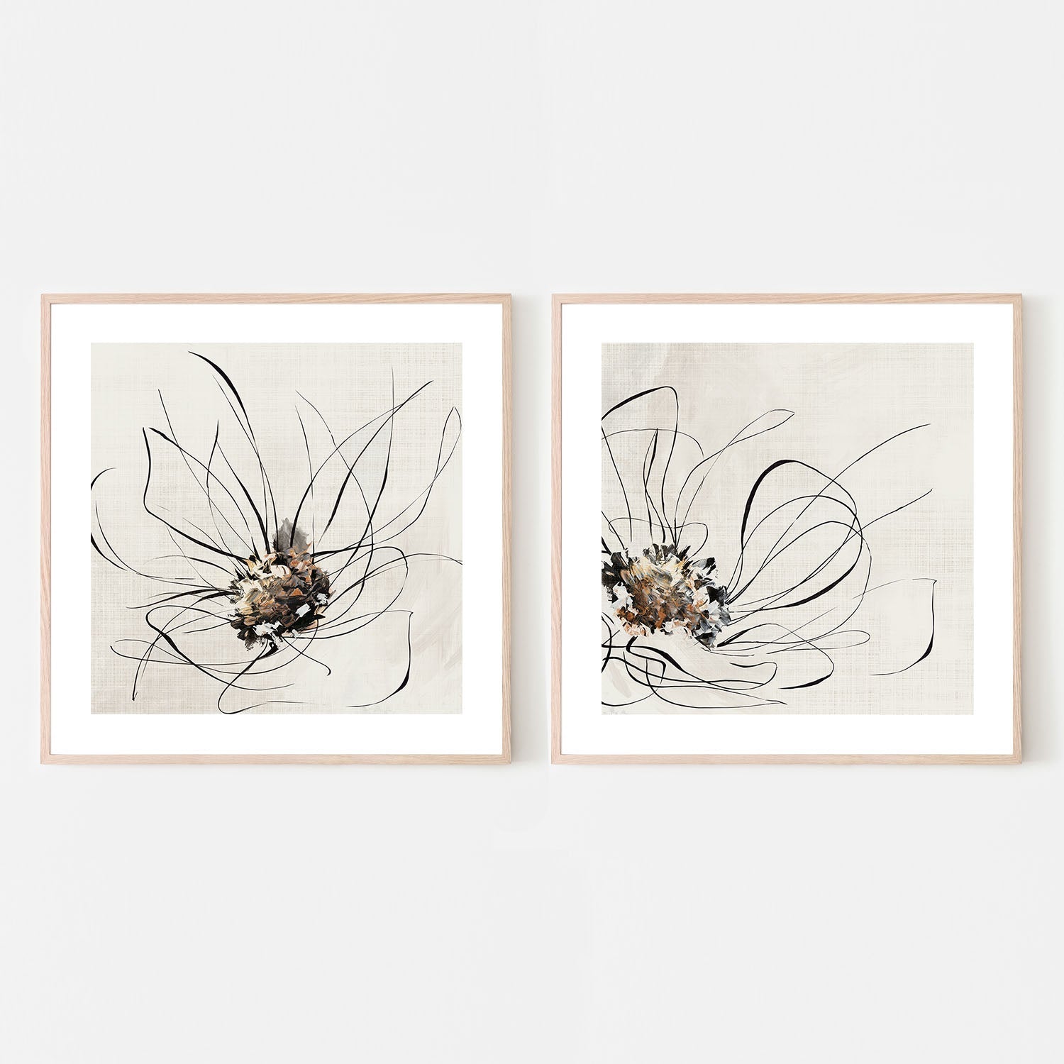wall-art-print-canvas-poster-framed-Golden Flower Lines, Style A & B, Set Of 2 , By Alex Black-6