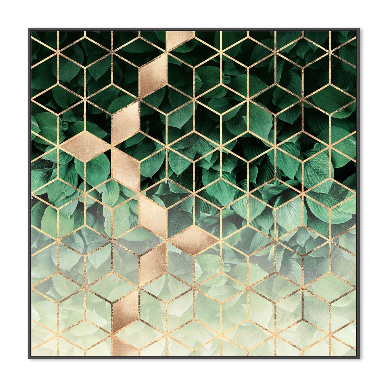 wall-art-print-canvas-poster-framed-Golden Leafy Green Geometric Design-GIOIA-WALL-ART