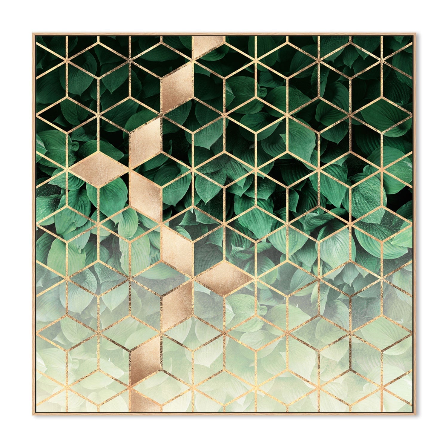 wall-art-print-canvas-poster-framed-Golden Leafy Green Geometric Design-GIOIA-WALL-ART