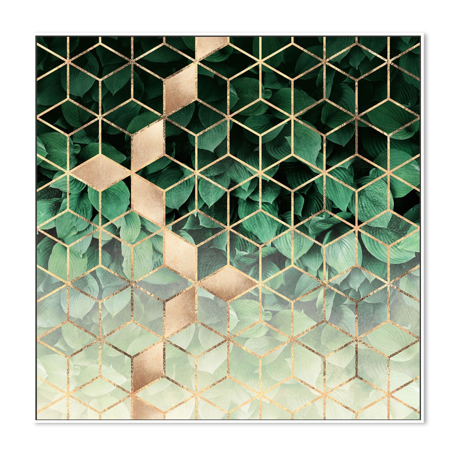 wall-art-print-canvas-poster-framed-Golden Leafy Green Geometric Design-GIOIA-WALL-ART