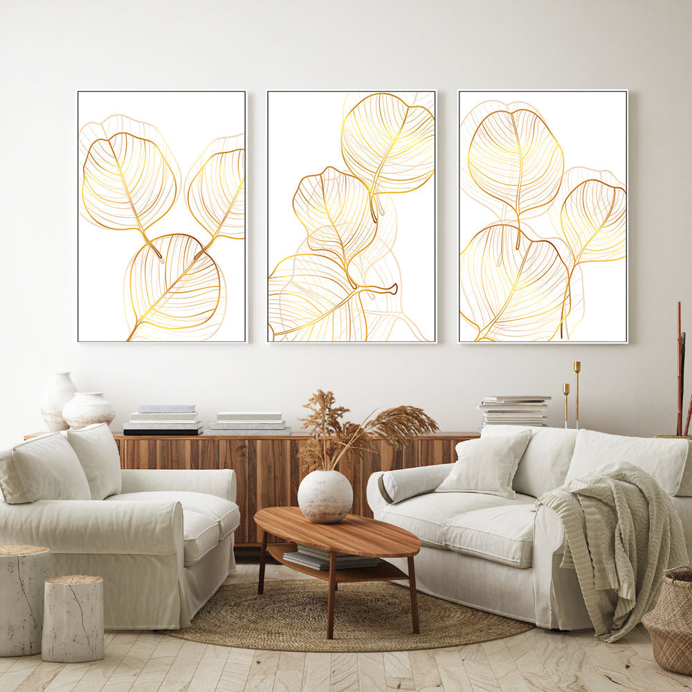 wall-art-print-canvas-poster-framed-Golden Silhouettes, Style A, B & C, Set Of 3-GIOIA-WALL-ART