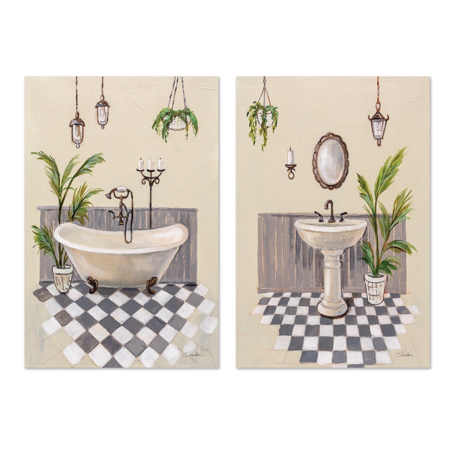 wall-art-print-canvas-poster-framed-Gray Cottage Bathroom, Style A & B, Set of 2 , By Silvia Vassileva-GIOIA-WALL-ART