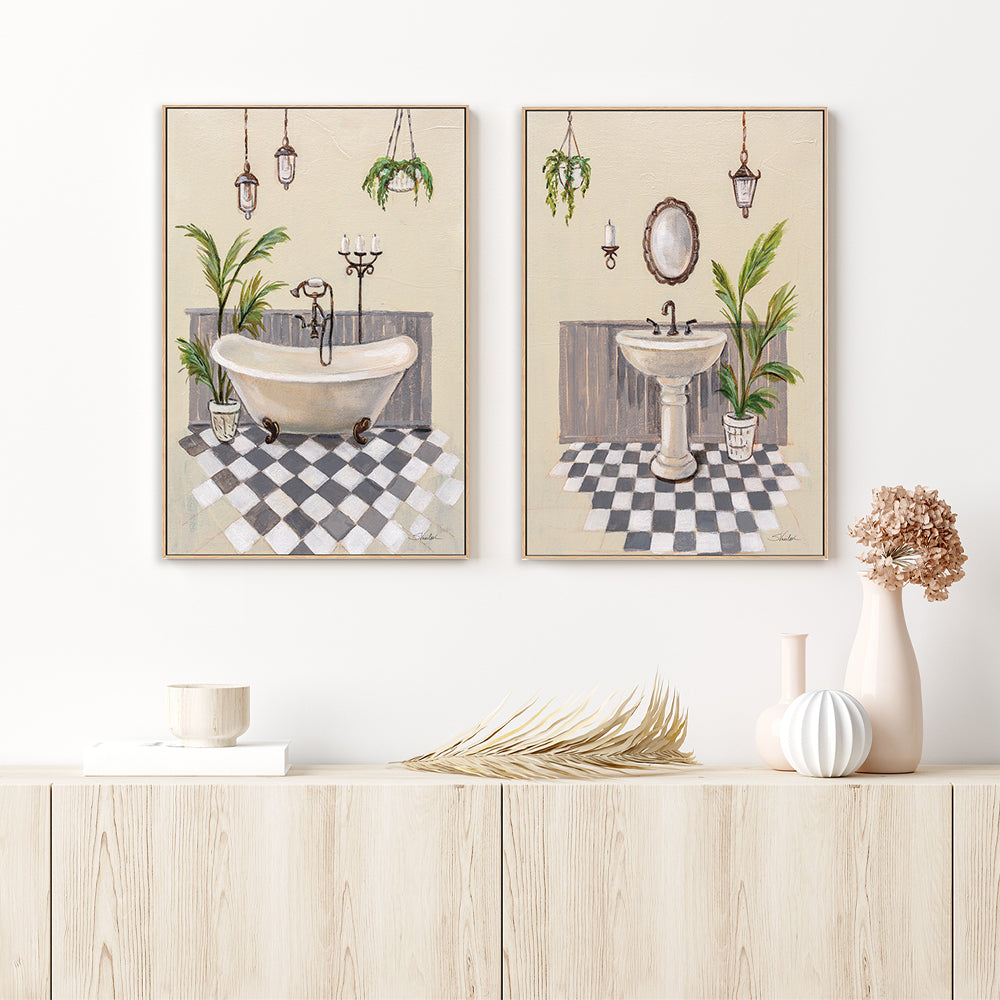 wall-art-print-canvas-poster-framed-Gray Cottage Bathroom, Style A & B, Set of 2 , By Silvia Vassileva-GIOIA-WALL-ART