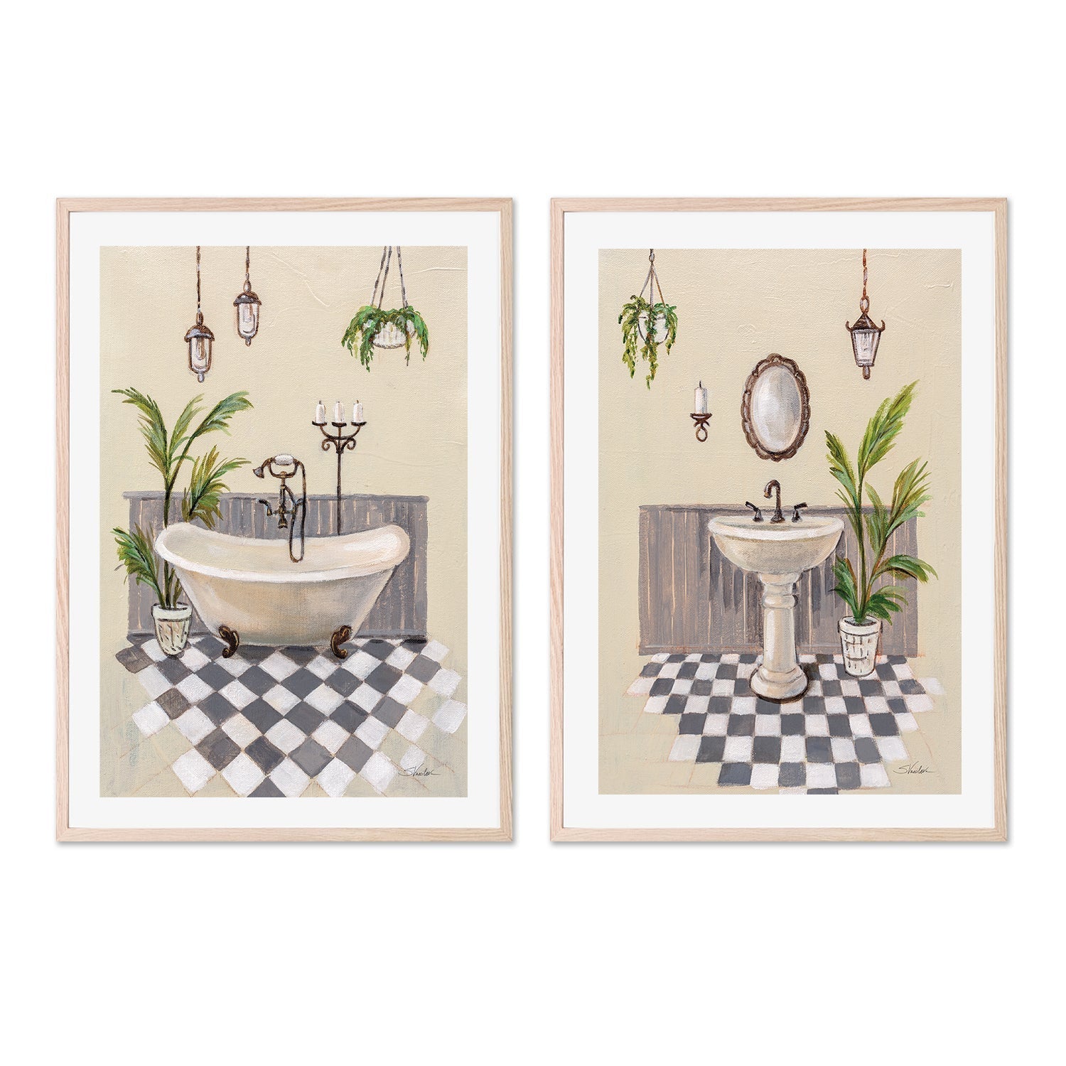 wall-art-print-canvas-poster-framed-Gray Cottage Bathroom, Style A & B, Set of 2 , By Silvia Vassileva-GIOIA-WALL-ART
