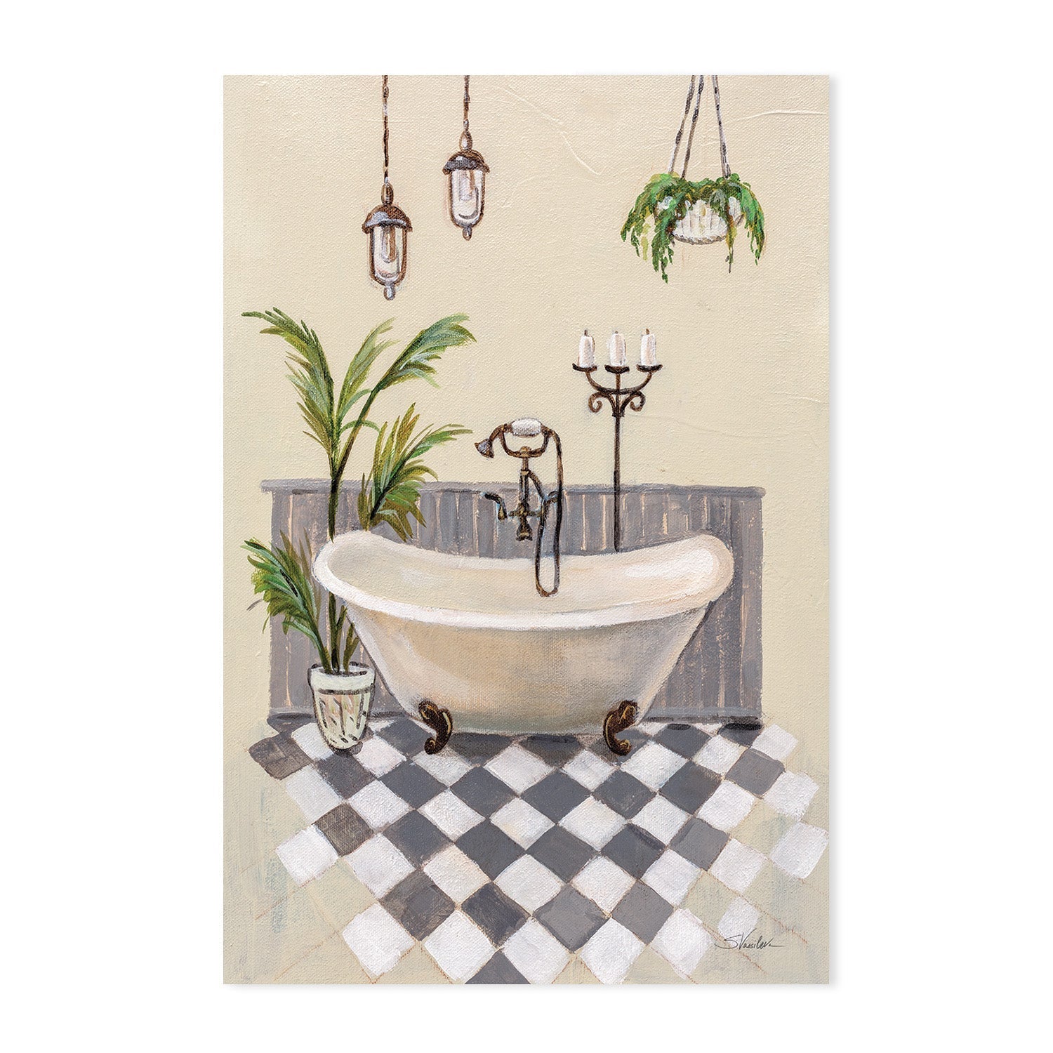 wall-art-print-canvas-poster-framed-Gray Cottage Bathroom, Style A & B, Set of 2 , By Silvia Vassileva-GIOIA-WALL-ART