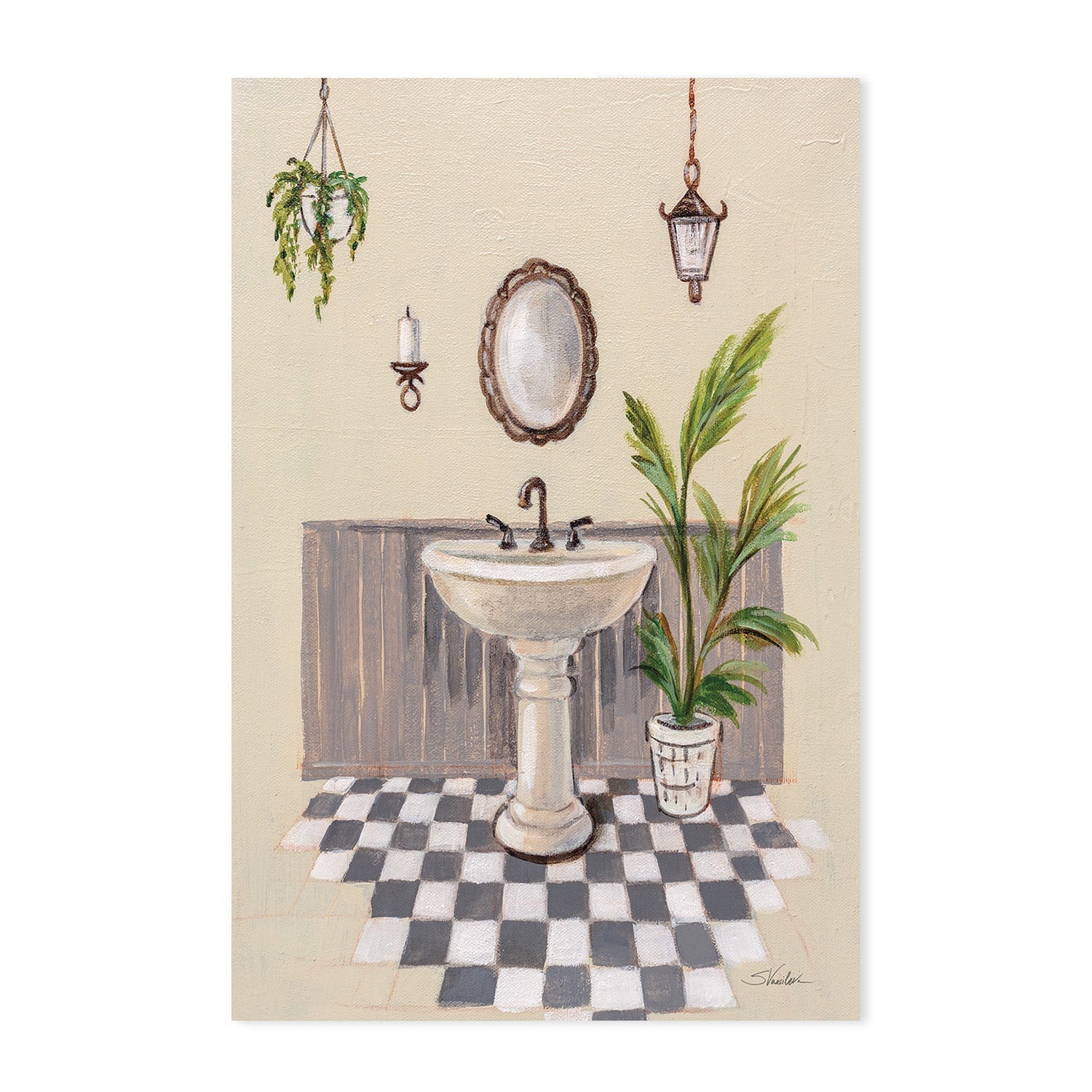 wall-art-print-canvas-poster-framed-Gray Cottage Bathroom, Style A & B, Set of 2 , By Silvia Vassileva-GIOIA-WALL-ART