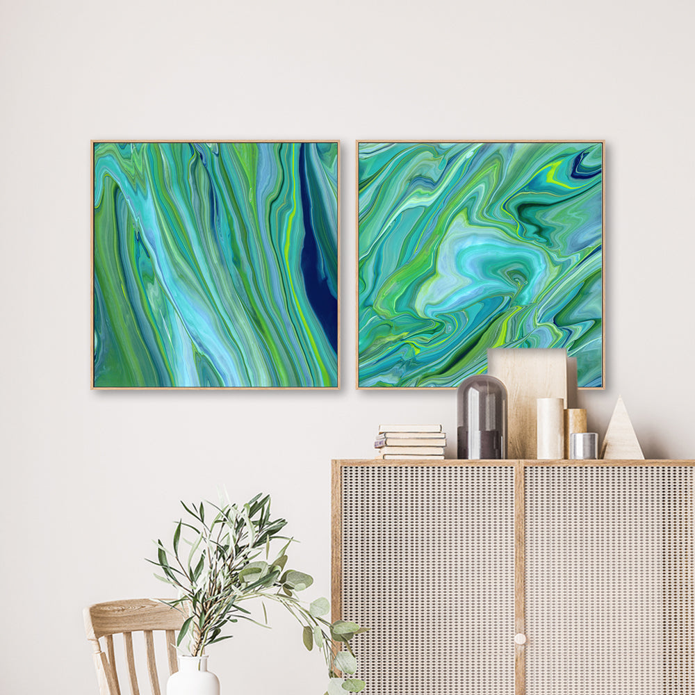 wall-art-print-canvas-poster-framed-Green Blue Marble , Style A & B, Set Of 2 , By Cathy Anderson , By Cathy Anderson-2
