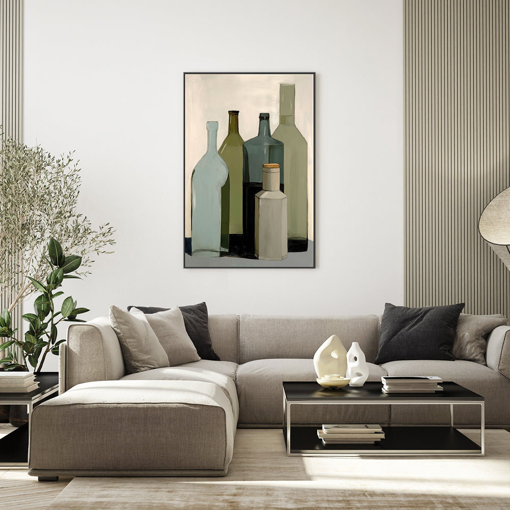 wall-art-print-canvas-poster-framed-Green Bottles , By Treechild-GIOIA-WALL-ART