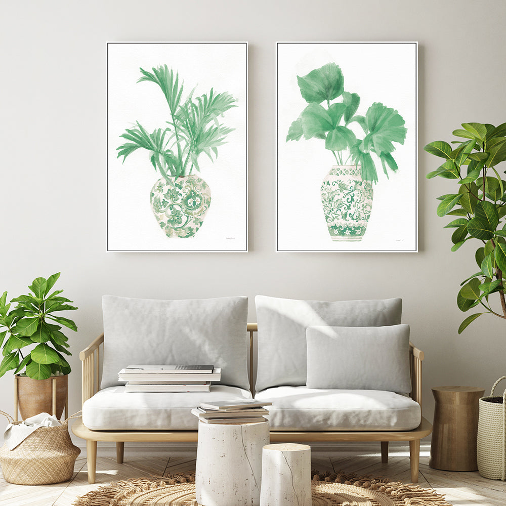 wall-art-print-canvas-poster-framed-Green Chinoiserie, Stye A & B, Set Of 2 , By Danhui Nai-GIOIA-WALL-ART