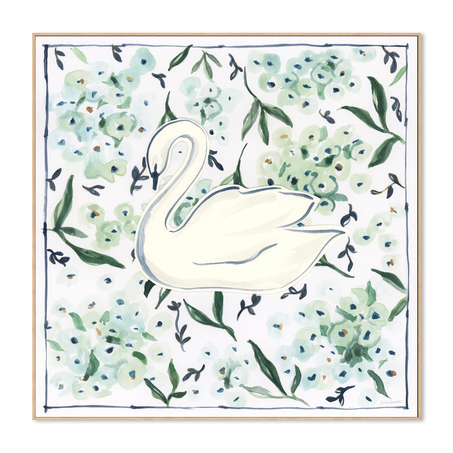 wall-art-print-canvas-poster-framed-Green Hydrangea Swan-4