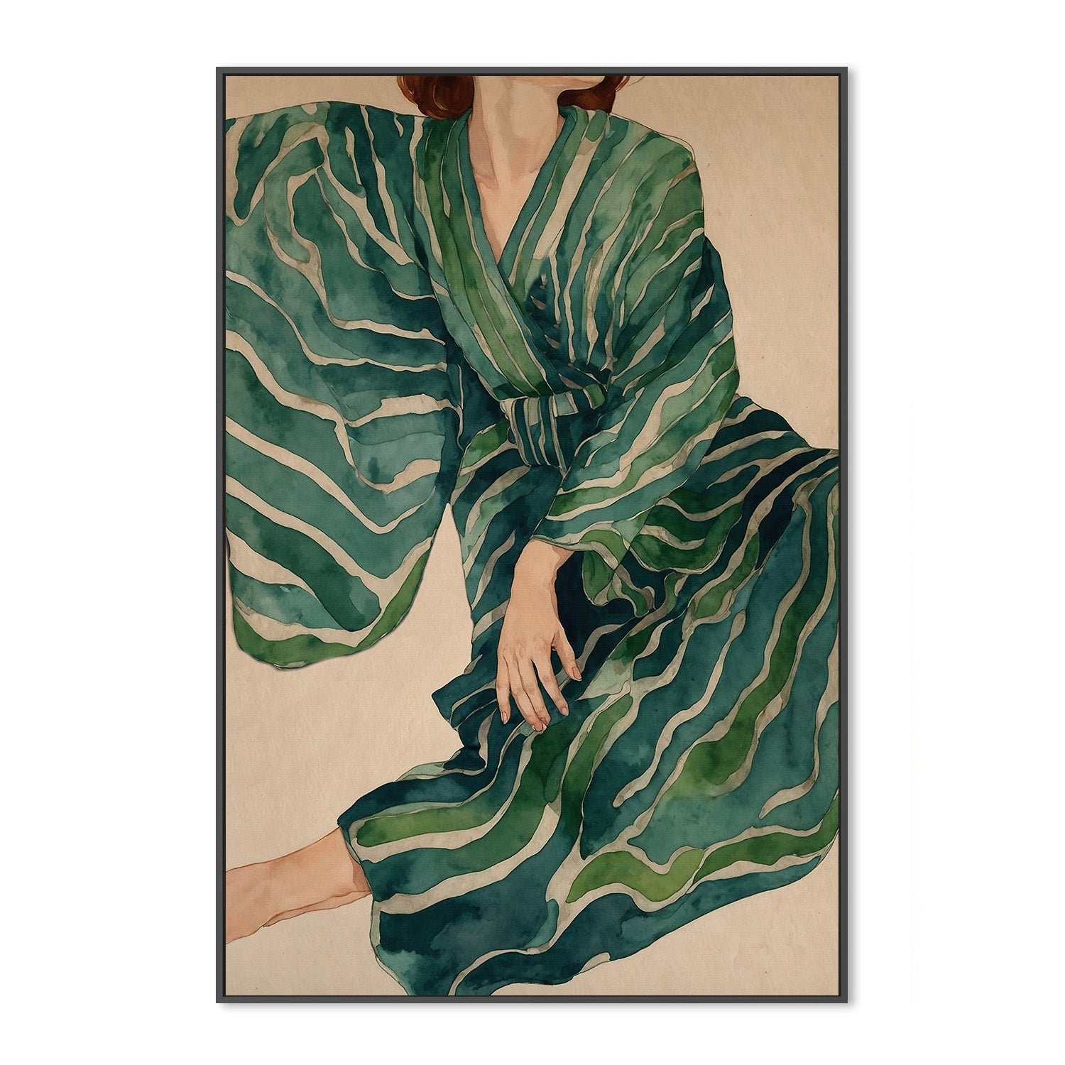 wall-art-print-canvas-poster-framed-Green Kimono Flow-3