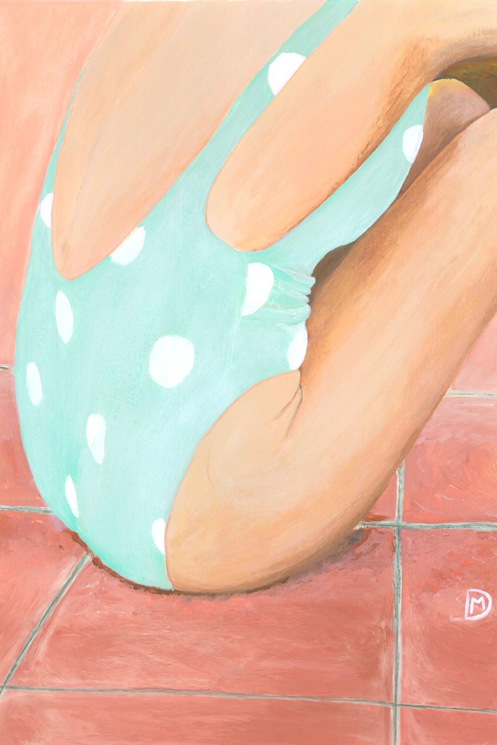 wall-art-print-canvas-poster-framed-Green Polka Dot Swimsuit-1