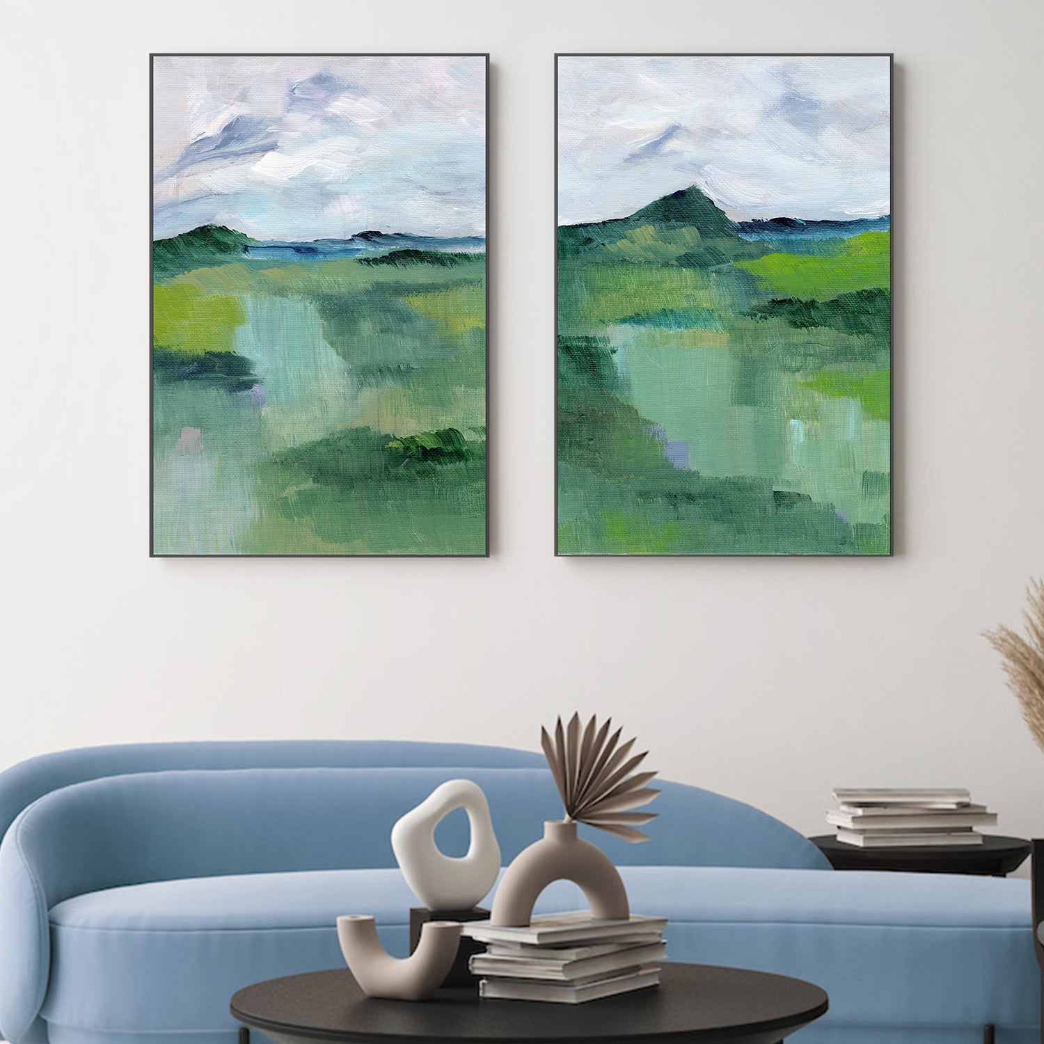 wall-art-print-canvas-poster-framed-Green, Style A & B, Set Of 2 , By Nikita Jariwala-2