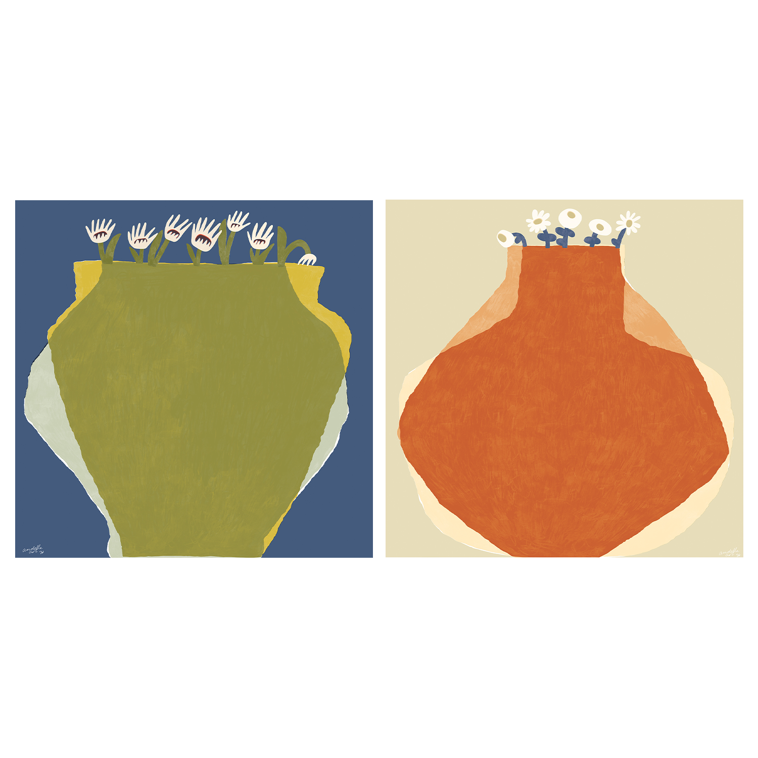 wall-art-print-canvas-poster-framed-Green Vase & Orange Vase, Set Of 2 , By Andelle Art-1