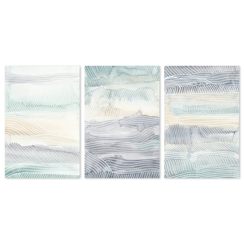 wall-art-print-canvas-poster-framed-Green, Yellow And Blue Abstract, Set Of 3-by-Emily Wood-Gioia Wall Art