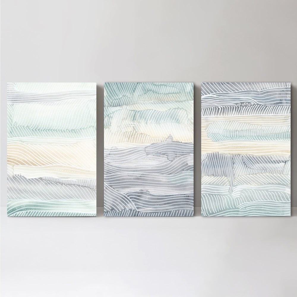 wall-art-print-canvas-poster-framed-Green, Yellow And Blue Abstract, Set Of 3-by-Emily Wood-Gioia Wall Art