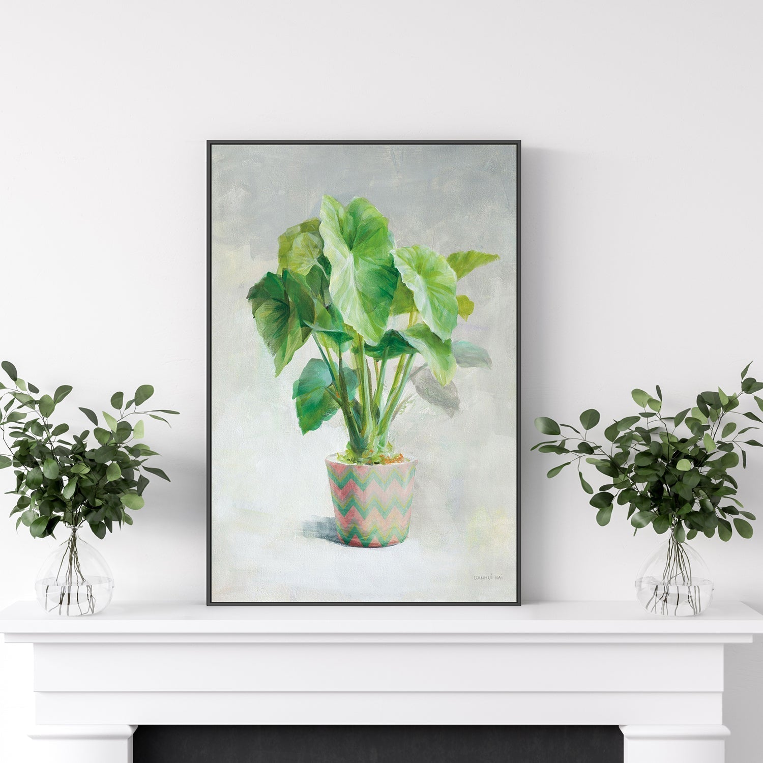 wall-art-print-canvas-poster-framed-Greenhouse Palm Chevron Pot, Style A-by-Danhui Nai-Gioia Wall Art