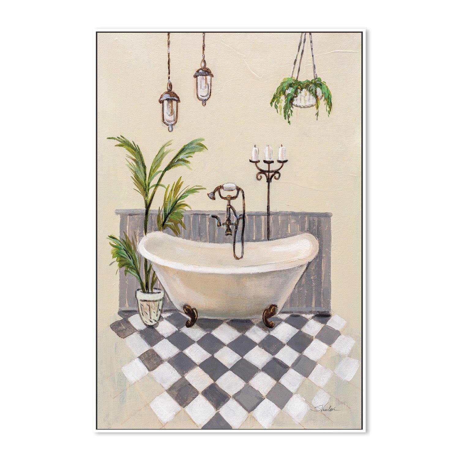 wall-art-print-canvas-poster-framed-Gray Cottage Bathroom, Style A , By Silvia Vassileva-GIOIA-WALL-ART