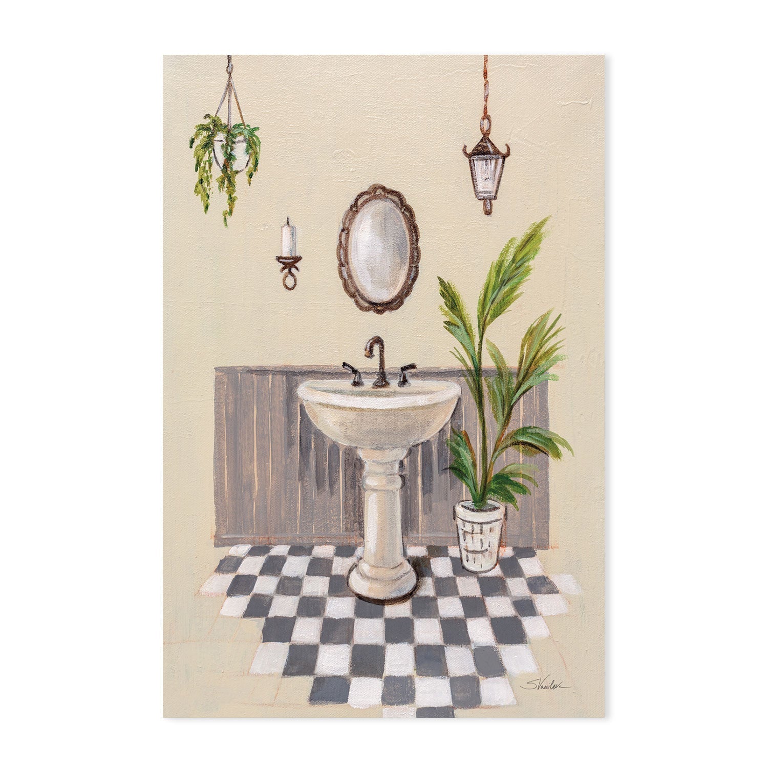 wall-art-print-canvas-poster-framed-Gray Cottage Bathroom, Style B , By Silvia Vassileva-GIOIA-WALL-ART