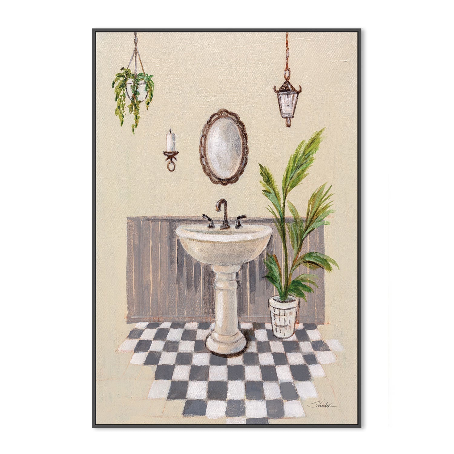 wall-art-print-canvas-poster-framed-Gray Cottage Bathroom, Style B , By Silvia Vassileva-GIOIA-WALL-ART